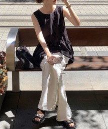 切替ティアードノースリーブペプラムトップス
