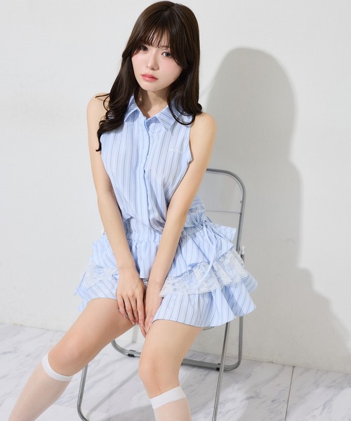 one after another NICE CLAUP(ワンアフターアナザーナイスクラップ)の「アメスリティアードシャツワンピース(ワンピース・レディース・サックスブルー/ドット/グレー・FREE)」の22枚目の写真