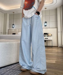 ストライプ柄イージーワイドパンツ
