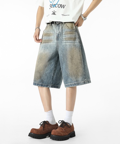 HOOK(フック)の「HOOK ヴィンテージウォッシュデニム ハーフパンツ (SS)(デニムパンツ・メンズ・ライトブルー・M/L/XL)」の1枚目の写真