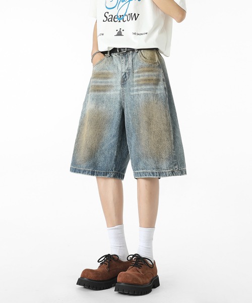HOOK(フック)の「HOOK ヴィンテージウォッシュデニム ハーフパンツ (SS)(デニムパンツ・メンズ・ライトブルー・M/L/XL)」の4枚目の写真