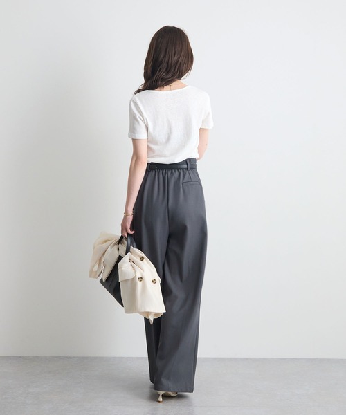 Futier land(フューティアランド)の「【レイヤードTシャツ/重ね着風Tシャツ】配色ネック半袖カットソー / 接触冷感・UVカット(Tシャツ/カットソー・レディース・ホワイト/ブラウン/ブラック・FREE)」の11枚目の写真