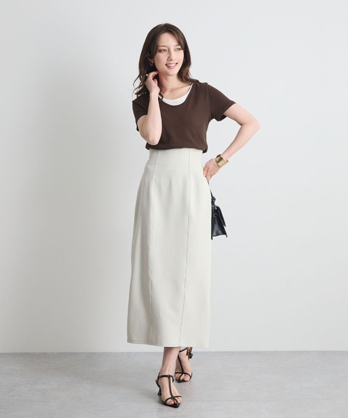 Futier land(フューティアランド)の「【レイヤードTシャツ/重ね着風Tシャツ】配色ネック半袖カットソー / 接触冷感・UVカット(Tシャツ/カットソー・レディース・ホワイト/ブラウン/ブラック・FREE)」の18枚目の写真