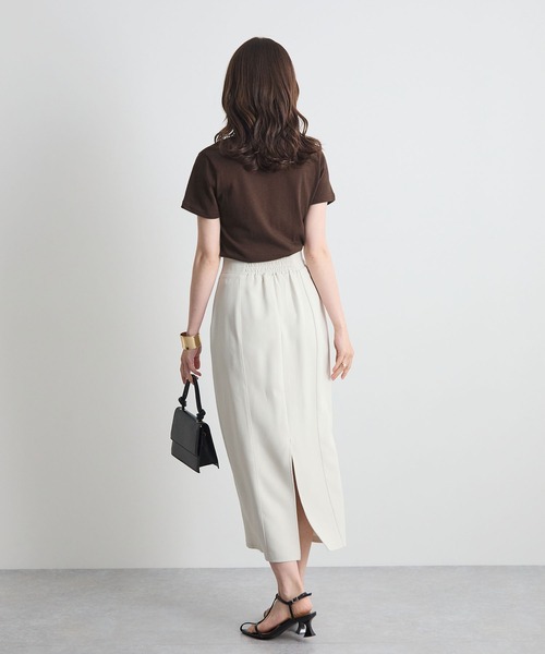 Futier land(フューティアランド)の「【レイヤードTシャツ/重ね着風Tシャツ】配色ネック半袖カットソー / 接触冷感・UVカット(Tシャツ/カットソー・レディース・ホワイト/ブラウン/ブラック・FREE)」の20枚目の写真