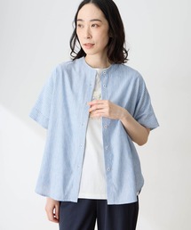 麻混バックタックブラウス【シワになりにくい】