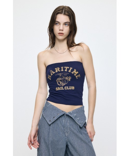 MOUSSY(マウジー)の「MARINE ベアトップス(キャミソール・レディース・ネイビー/オフホワイト/ライトブラック・1/2)」の14枚目の写真