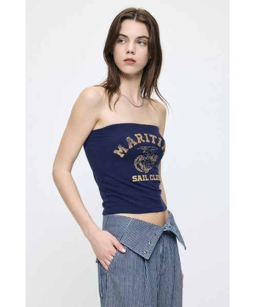 MOUSSY(マウジー)の「MARINE ベアトップス(キャミソール・レディース・ネイビー/オフホワイト/ライトブラック・1/2)」の9枚目の写真