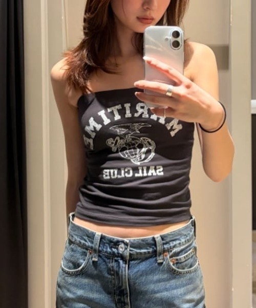 MOUSSY(マウジー)の「MARINE ベアトップス(キャミソール・レディース・ネイビー/オフホワイト/ライトブラック・1/2)」の20枚目の写真