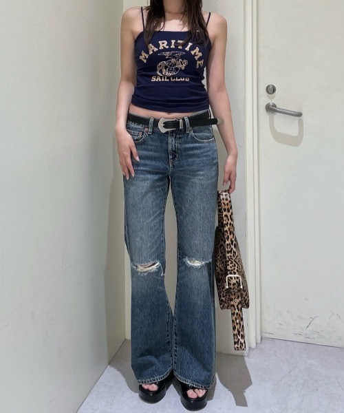MOUSSY(マウジー)の「MARINE ベアトップス(キャミソール・レディース・ネイビー/オフホワイト/ライトブラック・1/2)」の8枚目の写真
