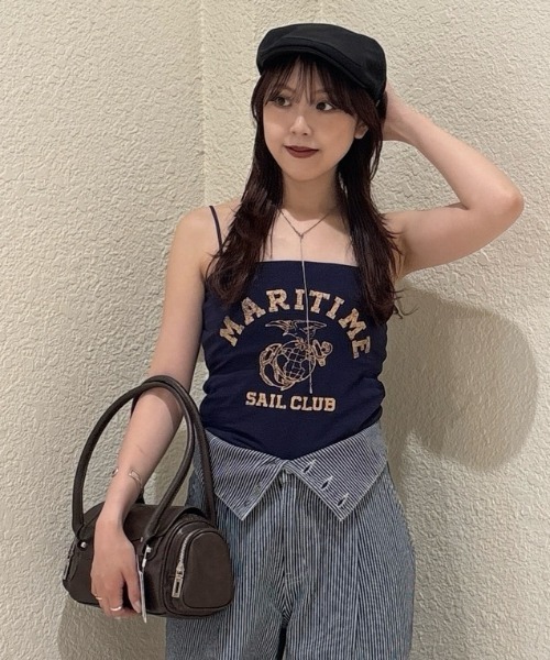 MOUSSY(マウジー)の「MARINE ベアトップス(キャミソール・レディース・ネイビー/オフホワイト/ライトブラック・1/2)」の16枚目の写真