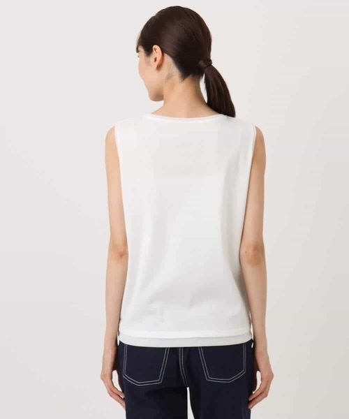 MK MICHEL KLEIN（エムケーミッシェルクラン）の「[洗える]シルケットフライス ノースリーブカットソー（Tシャツ/カットソー・レディース・ホワイト/ブラック・38）」の5枚目の写真