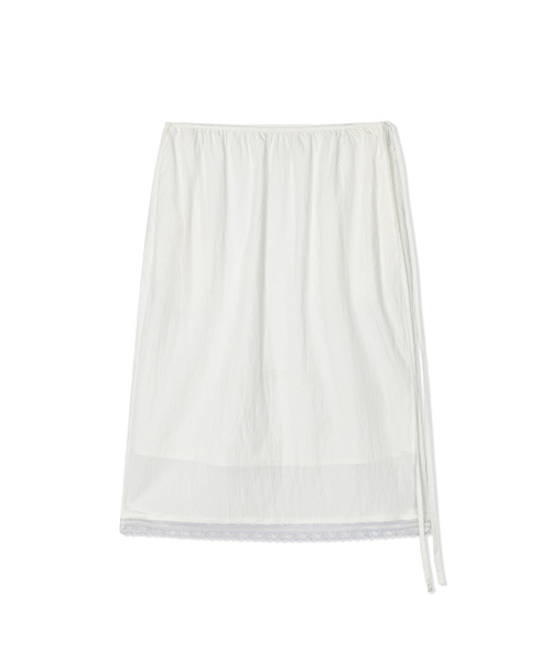 Yuje（ユジェ）の「SHIRRING LACE SKIRT (3color, 2size)（スカート・レディース・ライトピンク/Off White/ブラック・SMALL/MEDIUM）」の9枚目の写真