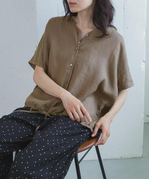 URBAN RESEARCH DOORS(アーバンリサーチドアーズ)の「リネンフレンチスリーブドロストブラウス(シャツ/ブラウス・レディース・ブラック/オフホワイト/ストライプ/ミント/モカ・FREE)」の3枚目の写真