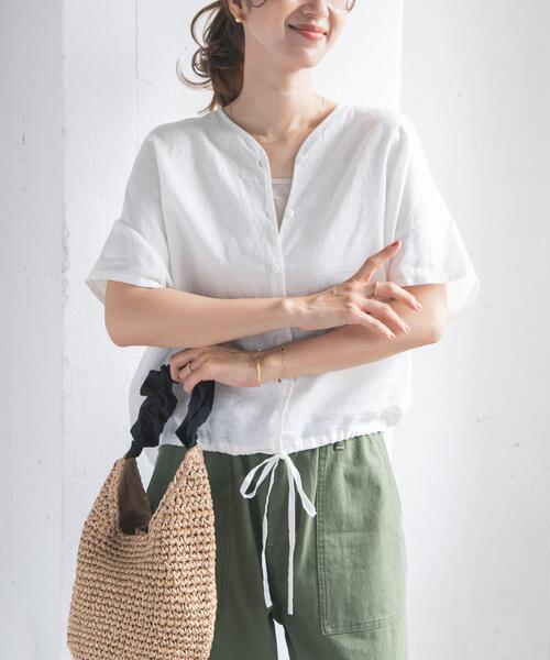URBAN RESEARCH DOORS(アーバンリサーチドアーズ)の「リネンフレンチスリーブドロストブラウス(シャツ/ブラウス・レディース・ブラック/オフホワイト/ストライプ・FREE)」の21枚目の写真