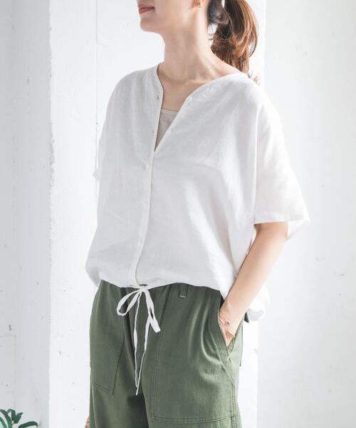 URBAN RESEARCH DOORS(アーバンリサーチドアーズ)の「リネンフレンチスリーブドロストブラウス(シャツ/ブラウス・レディース・ブラック/オフホワイト/ストライプ・FREE)」の22枚目の写真