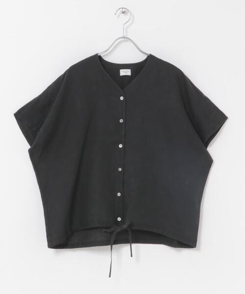URBAN RESEARCH DOORS(アーバンリサーチドアーズ)の「リネンフレンチスリーブドロストブラウス(シャツ/ブラウス・レディース・ブラック/オフホワイト/ストライプ・FREE)」の6枚目の写真