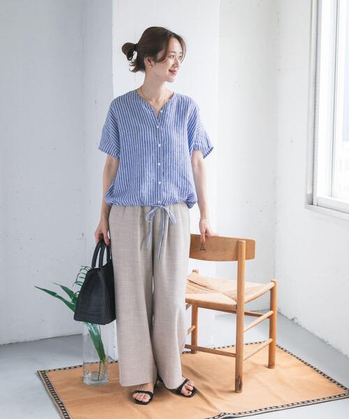 URBAN RESEARCH DOORS(アーバンリサーチドアーズ)の「リネンフレンチスリーブドロストブラウス(シャツ/ブラウス・レディース・ブラック/オフホワイト/ストライプ・FREE)」の12枚目の写真