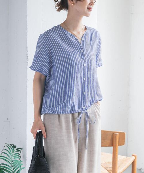 URBAN RESEARCH DOORS(アーバンリサーチドアーズ)の「リネンフレンチスリーブドロストブラウス(シャツ/ブラウス・レディース・ブラック/オフホワイト/ストライプ・FREE)」の14枚目の写真