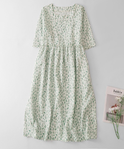LUCPY(ラクピー)の「フラワープリントギャザーワンピース(ワンピース・レディース・グリーン・XX-LARGE/X-LARGE/LARGE/MEDIUM)」の2枚目の写真