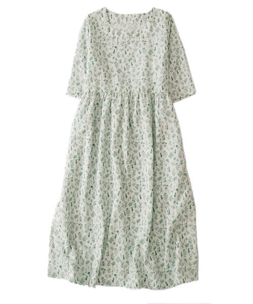 LUCPY(ラクピー)の「フラワープリントギャザーワンピース(ワンピース・レディース・グリーン・XX-LARGE/X-LARGE/LARGE/MEDIUM)」の5枚目の写真