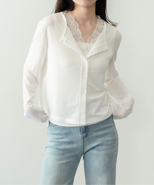 on:nue（オンニュ）の「【on:nue】[着用動画あり！] Vネックレースノースリーブトップス（タンクトップ・レディース・ブラック/ホワイト・FREE）」の16枚目の写真