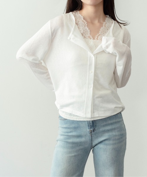 on:nue（オンニュ）の「【on:nue】[着用動画あり！] Vネックレースノースリーブトップス（タンクトップ・レディース・ブラック/ホワイト・FREE）」の17枚目の写真