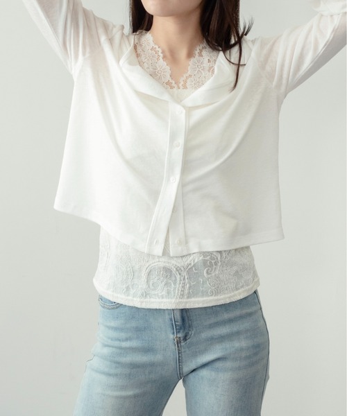 on:nue（オンニュ）の「【on:nue】[着用動画あり！] Vネックレースノースリーブトップス（タンクトップ・レディース・ブラック/ホワイト・FREE）」の18枚目の写真