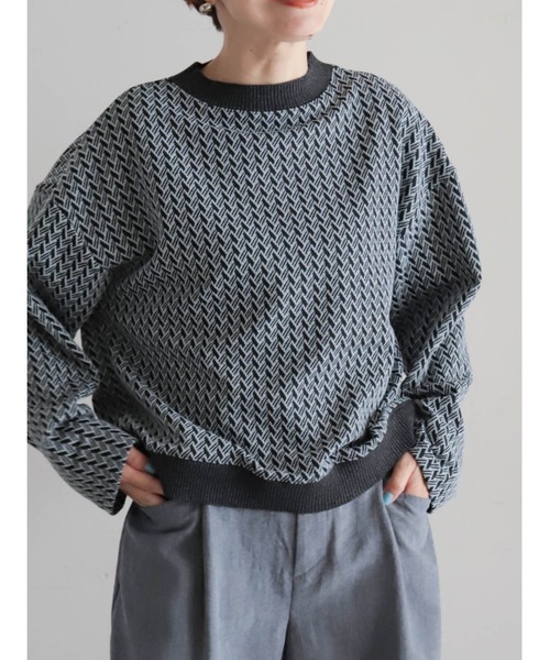 FIL DE FER（フィルデフェール）の「【予約】幾何学ジャガード　ハイネックプルオーバー（Tシャツ/カットソー・レディース・オレンジ/グレー・FREE）」の2枚目の写真