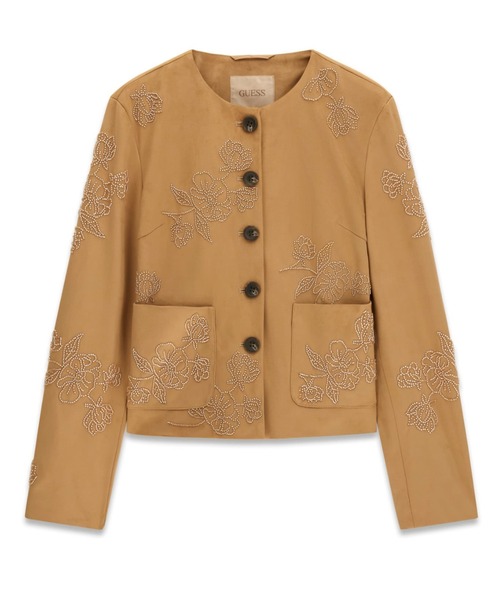Guess(ゲス)の「OCEANE Suede Beaded Jacket ジャケット(ノーカラージャケット・レディース・キャメル・LARGE/MEDIUM/SMALL/X-SMALL)」の5枚目の写真