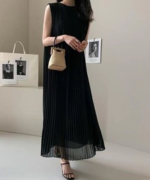 2wayで楽しむ大人キレイめワンピ シフォンプリーツワンピース プリーツワンピース ノースリーブ ウエストリボン ウエストマーク シフォン ロング ワンピース オフィスカジュアル リゾート 春服 夏服