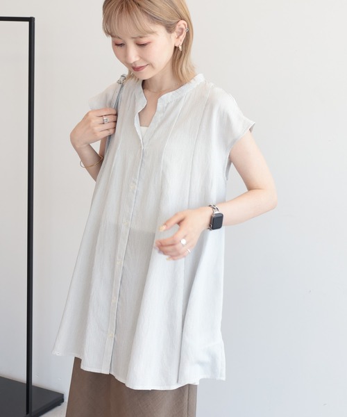 AMERICAN HOLIC(アメリカンホリック)の「フレンチスリーブフレアスキッパーブラウス(シャツ/ブラウス・レディース・ホワイト系その他6/ブルー系その他7・M/L)」の2枚目の写真