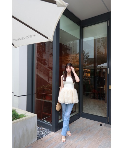 MISTREASS（ミストレアス）の「Floral Tulle Docking Mini Dress（ワンピース・レディース・ブラック/ホワイト・FREE）」の6枚目の写真