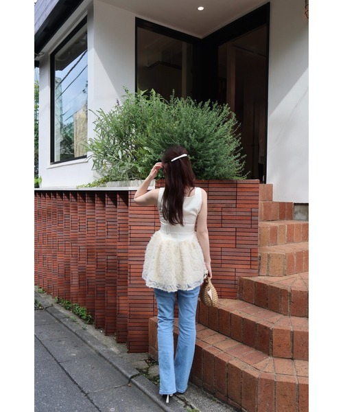 MISTREASS（ミストレアス）の「Floral Tulle Docking Mini Dress（ワンピース・レディース・ブラック/ホワイト・FREE）」の7枚目の写真