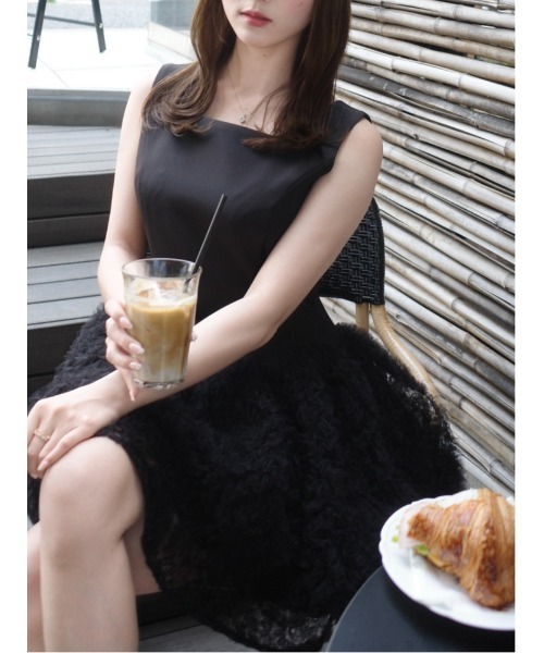 MISTREASS（ミストレアス）の「Floral Tulle Docking Mini Dress（ワンピース・レディース・ブラック/ホワイト・FREE）」の10枚目の写真