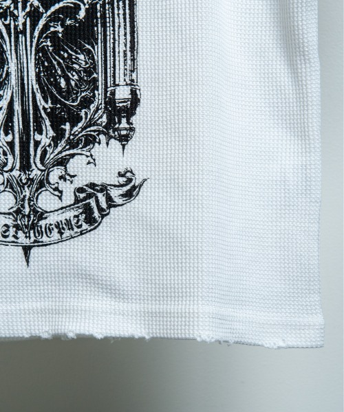BACKSTAGE PASS(バックステージパス)の「CURSED CHURCH(カースト チャーチ)クロスネックレス付き ダメージワッフル 短丈スカルT(Tシャツ/カットソー・メンズ・ブラック/ホワイト・FREE)」の16枚目の写真