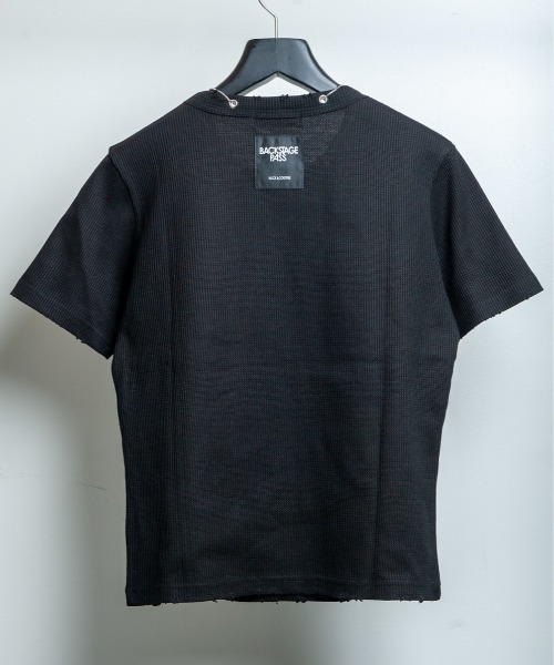 BACKSTAGE PASS(バックステージパス)の「CURSED CHURCH(カースト チャーチ)クロスネックレス付き ダメージワッフル 短丈スカルT(Tシャツ/カットソー・メンズ・ブラック/ホワイト・FREE)」の20枚目の写真