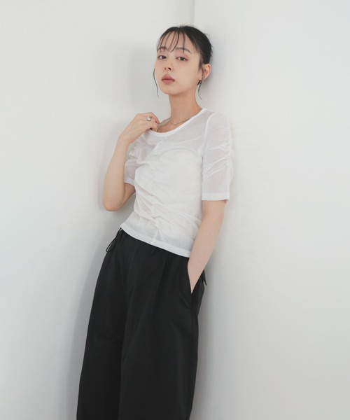 LIAN(リアン)の「シアーベロアシャーリングトップス(Tシャツ/カットソー・レディース・ブラック/ブラウン/オフホワイト/グレー・FREE)」の2枚目の写真