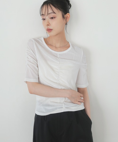 LIAN(リアン)の「シアーベロアシャーリングトップス(Tシャツ/カットソー・レディース・ブラック/ブラウン/オフホワイト/グレー・FREE)」の6枚目の写真