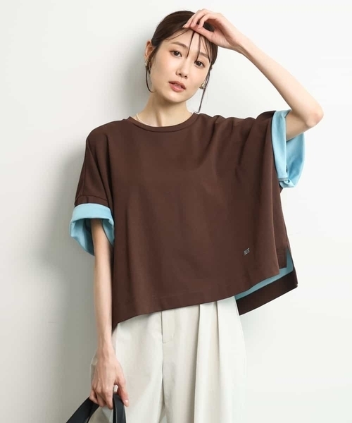 MK MICHEL KLEIN（エムケーミッシェルクラン）の「[洗える]配色デザイン コットン混カットソー（Tシャツ/カットソー・レディース・ブラック/モカ/ブラウン・38）」の3枚目の写真
