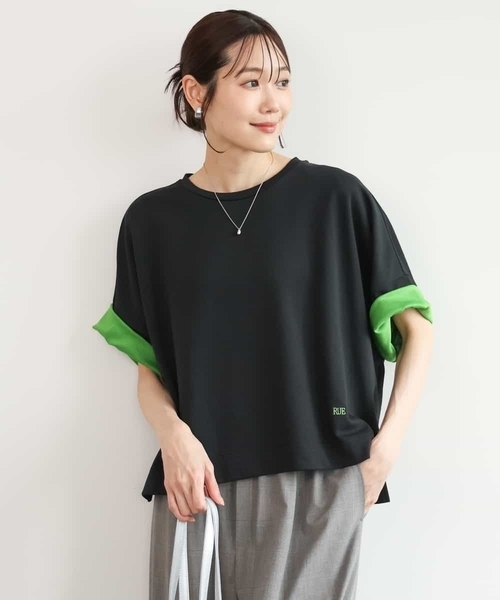 MK MICHEL KLEIN（エムケーミッシェルクラン）の「[洗える]配色デザイン コットン混カットソー（Tシャツ/カットソー・レディース・ブラック/モカ/ブラウン・38）」の2枚目の写真