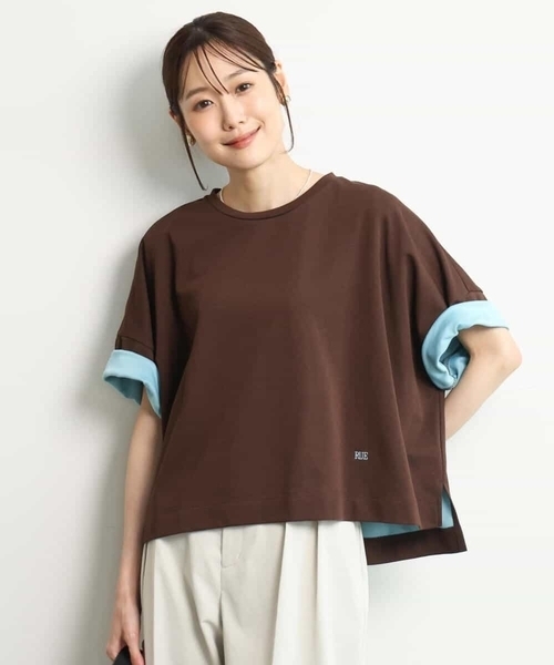 MK MICHEL KLEIN（エムケーミッシェルクラン）の「[洗える]配色デザイン コットン混カットソー（Tシャツ/カットソー・レディース・ブラック/モカ/ブラウン・38）」の4枚目の写真