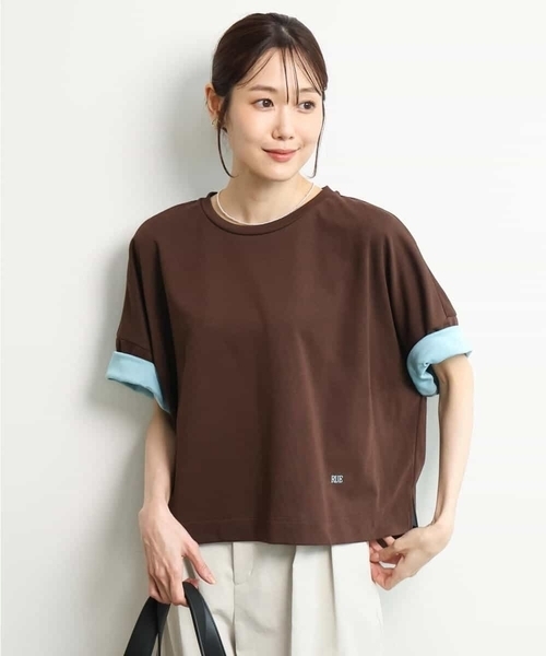 MK MICHEL KLEIN（エムケーミッシェルクラン）の「[洗える]配色デザイン コットン混カットソー（Tシャツ/カットソー・レディース・ブラック/モカ/ブラウン・38）」の5枚目の写真