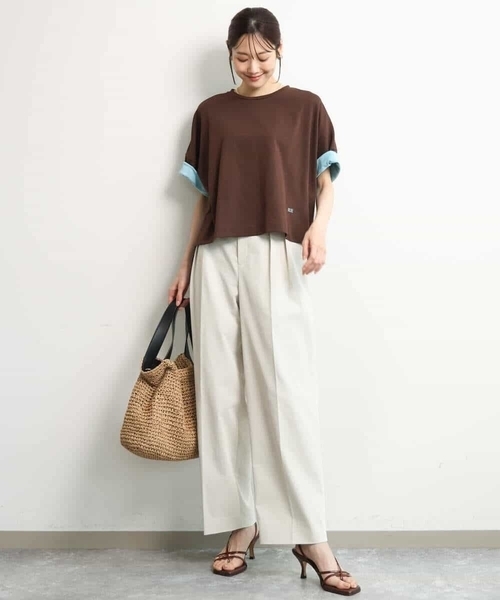 MK MICHEL KLEIN（エムケーミッシェルクラン）の「[洗える]配色デザイン コットン混カットソー（Tシャツ/カットソー・レディース・ブラック/モカ/ブラウン・38）」の6枚目の写真