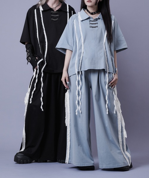 狐独(コドク)の「フリンジラインワイドパンツ/SETUP対応(その他パンツ・メンズ・ライトブルー/ブラック・SMALL/MEDIUM/LARGE)」の3枚目の写真