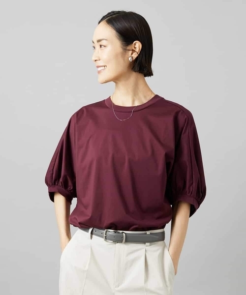 MICHEL KLEIN(ミッシェル・クラン)の「袖ギャザープルオーバー(Tシャツ/カットソー・レディース・ホワイト/ボルドー/ネイビー・38)」の7枚目の写真