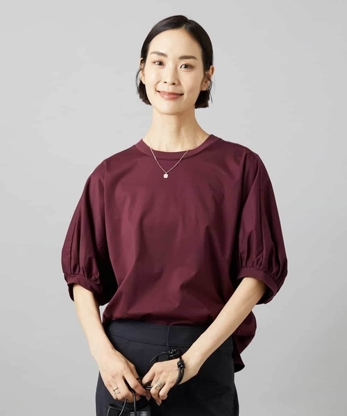 MICHEL KLEIN(ミッシェル・クラン)の「袖ギャザープルオーバー(Tシャツ/カットソー・レディース・ホワイト/ボルドー/ネイビー・38)」の12枚目の写真