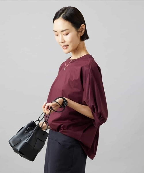 MICHEL KLEIN(ミッシェル・クラン)の「袖ギャザープルオーバー(Tシャツ/カットソー・レディース・ホワイト/ボルドー/ネイビー・38)」の13枚目の写真
