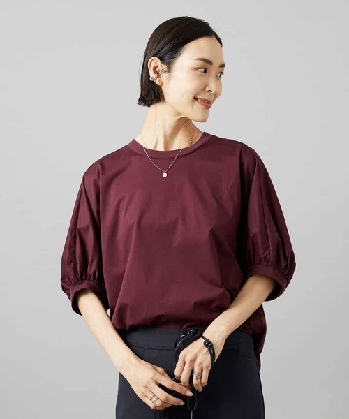 MICHEL KLEIN(ミッシェル・クラン)の「袖ギャザープルオーバー(Tシャツ/カットソー・レディース・ホワイト/ボルドー/ネイビー・38)」の14枚目の写真