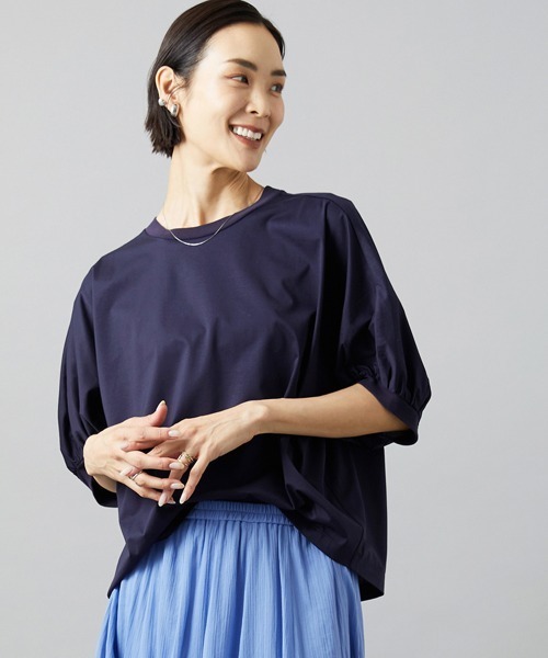MICHEL KLEIN(ミッシェル・クラン)の「袖ギャザープルオーバー(Tシャツ/カットソー・レディース・ホワイト/ボルドー/ネイビー・38)」の2枚目の写真