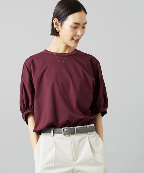 MICHEL KLEIN(ミッシェル・クラン)の「袖ギャザープルオーバー(Tシャツ/カットソー・レディース・ホワイト/ボルドー/ネイビー・38)」の3枚目の写真